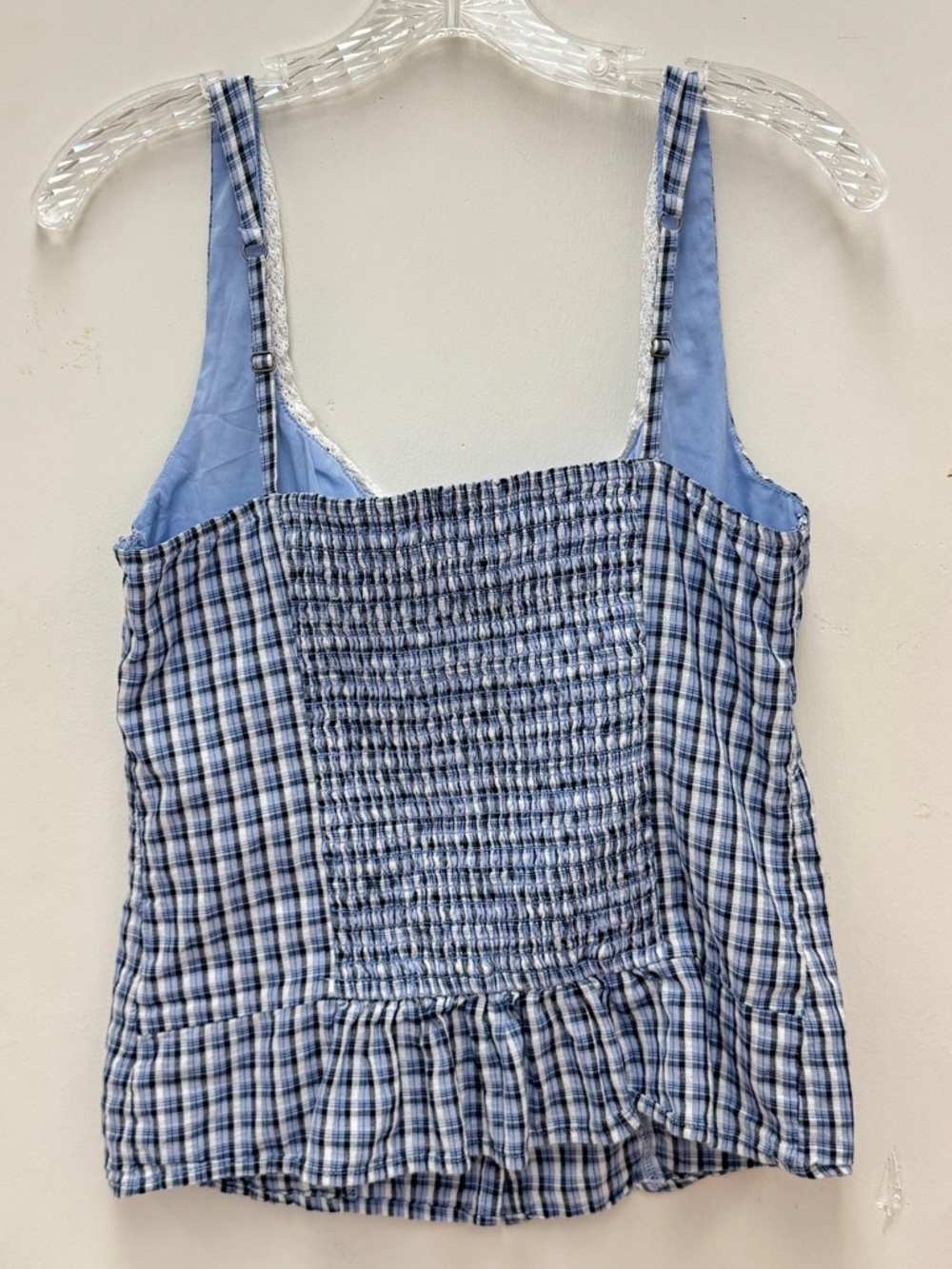 Hollister 100% Cotton Blue Plaid Button Tank Size M Coquette Soft Girl Feminine - Picture 7 of 8